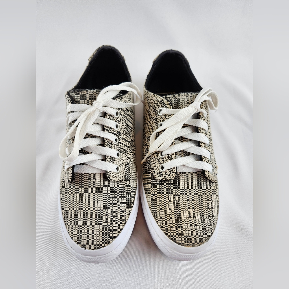 Vans Ultra Cush Lace Up Sneakers Womens Sz 8 White Tan Beige Black Squares